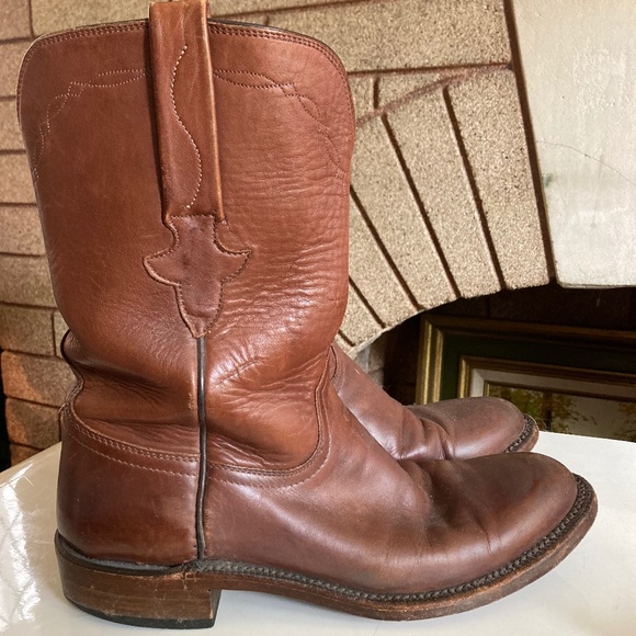 Vintage Lucchese Brown Leather Cowboy Roper Boots Mens 8 Women’s 8.5/9